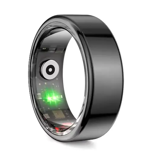 Fitness Ring – Black, Size 10, with magnetic charging cable for precise tracking.